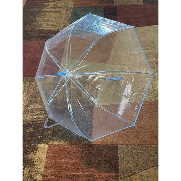 CLEAR SEE THROUGH BUBBLE DOME UMBRELLA BLUE COLOR TRIMMED  FULL SIZE - Picture 3 of 5